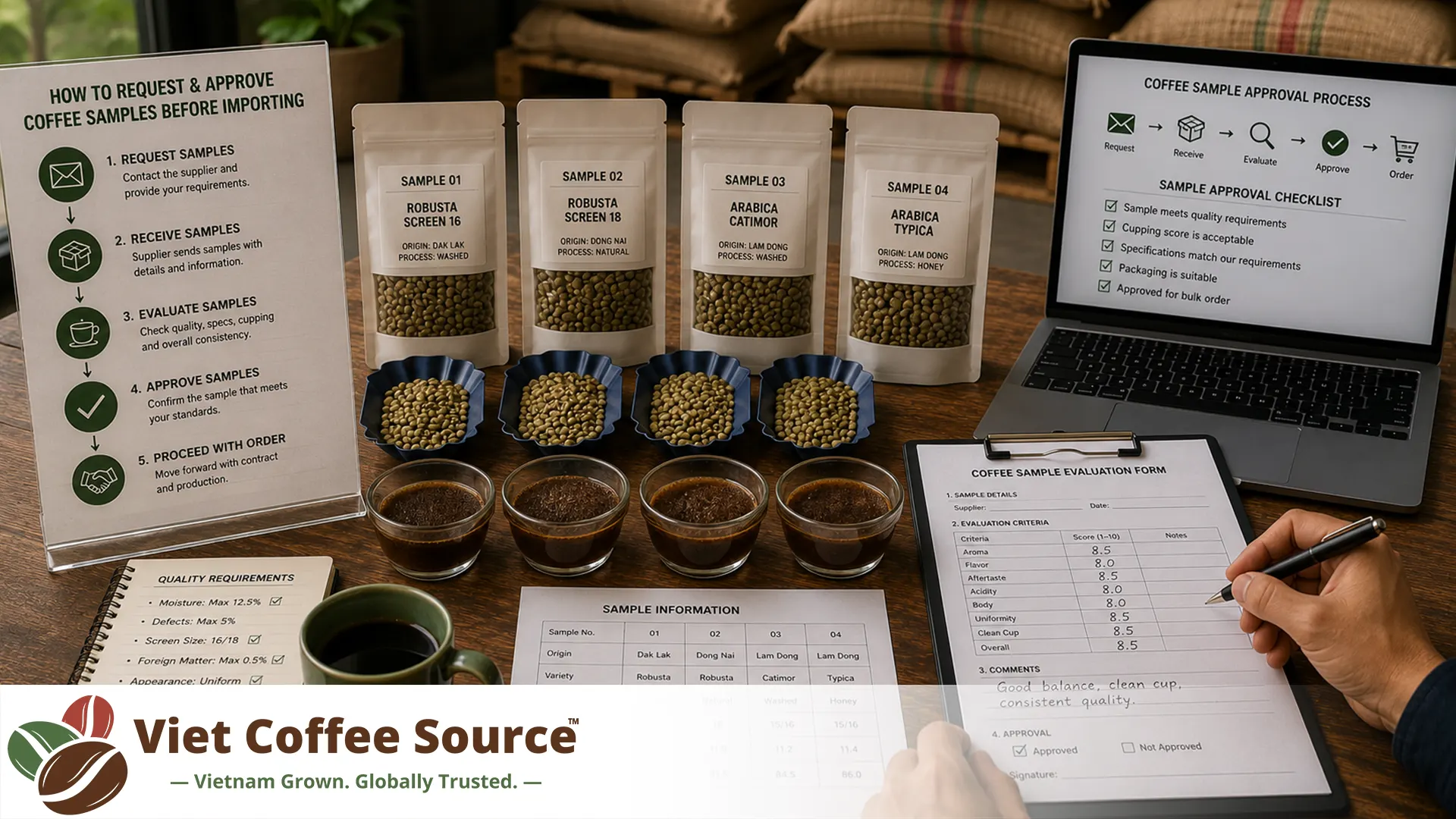 Kaffeemuster vor dem Import anfordern und freigeben