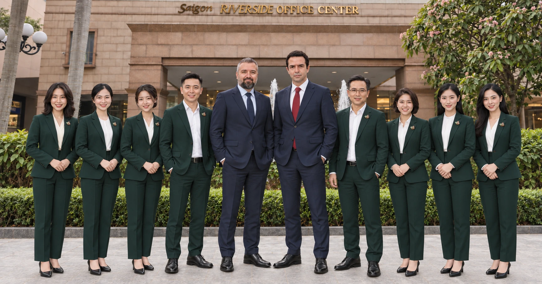 Il team di Viet Coffee Source davanti al Saigon Riverside Office Center